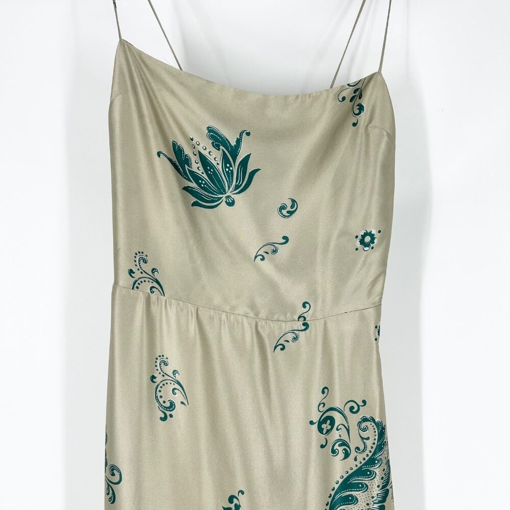 NWT Reformation Frankie 100% Silk Slip Dress in Sage Border - Picture 5 of 11